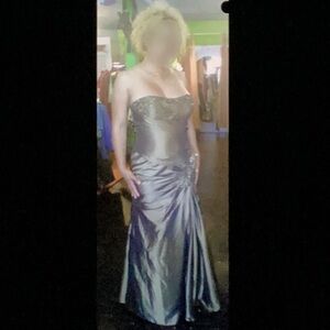 Elegant Strapless Goldish Green Evening Gown XL